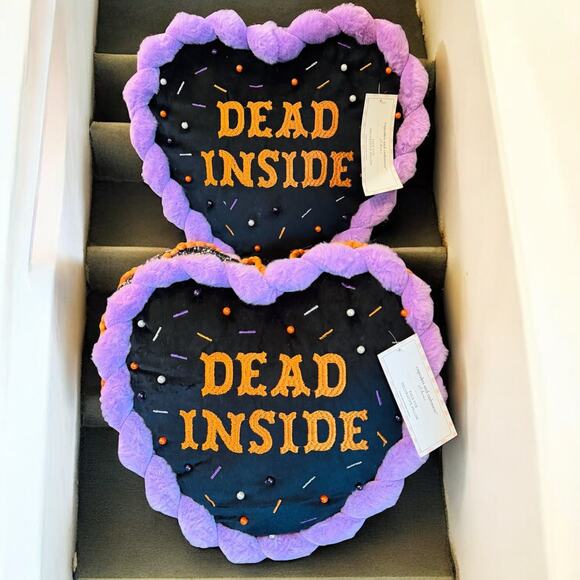 Set of 2 Cupcakes and Cashmere Dead Inside Heart Decorative Throw Pillow Gothic - Picture 1 of 3